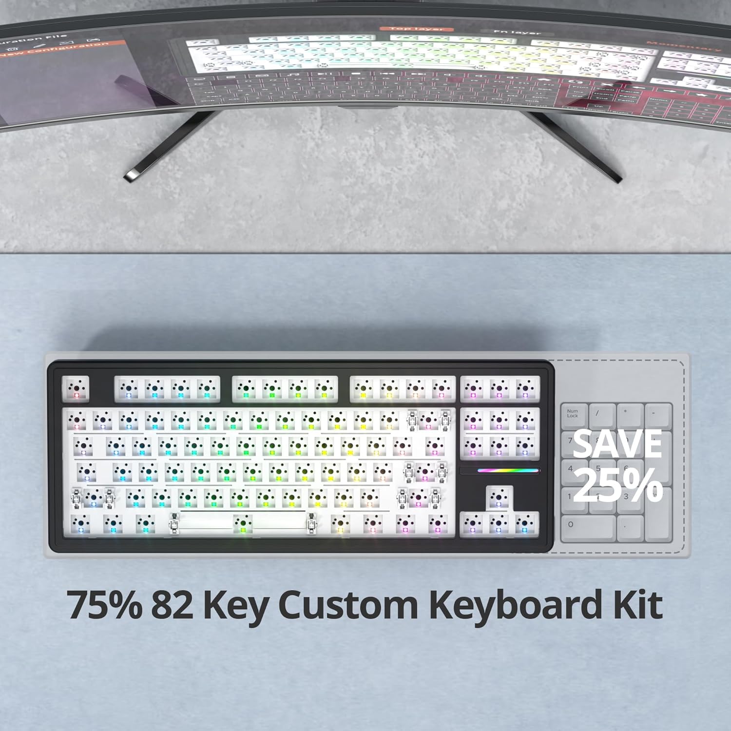 75% Custom Barebones Keyboard kit Gasket Mouted，Blank DIY Silent TKL Mechanical Gaming Keyboard PCB Hot Swappable 3pin/5pin Switch with South-Facing RGB for Win/Mac (M87 Kit-Black)