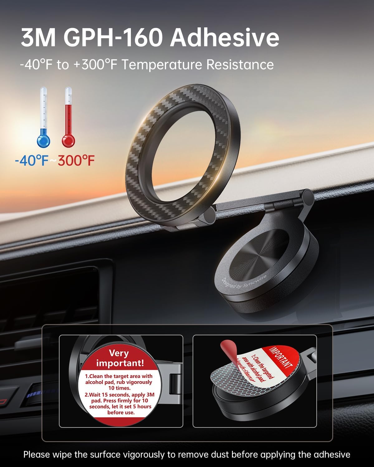 SYNCWIRE for MagSafe Car Mount - [360° Rotation] Magnetic Phone Holder for Car, Adjustable Metal Arm, Car Magnet Phone Mount for Dashboard, Car Accessories Fit iPhone 16 15 14 13 Pro Max &All Phones