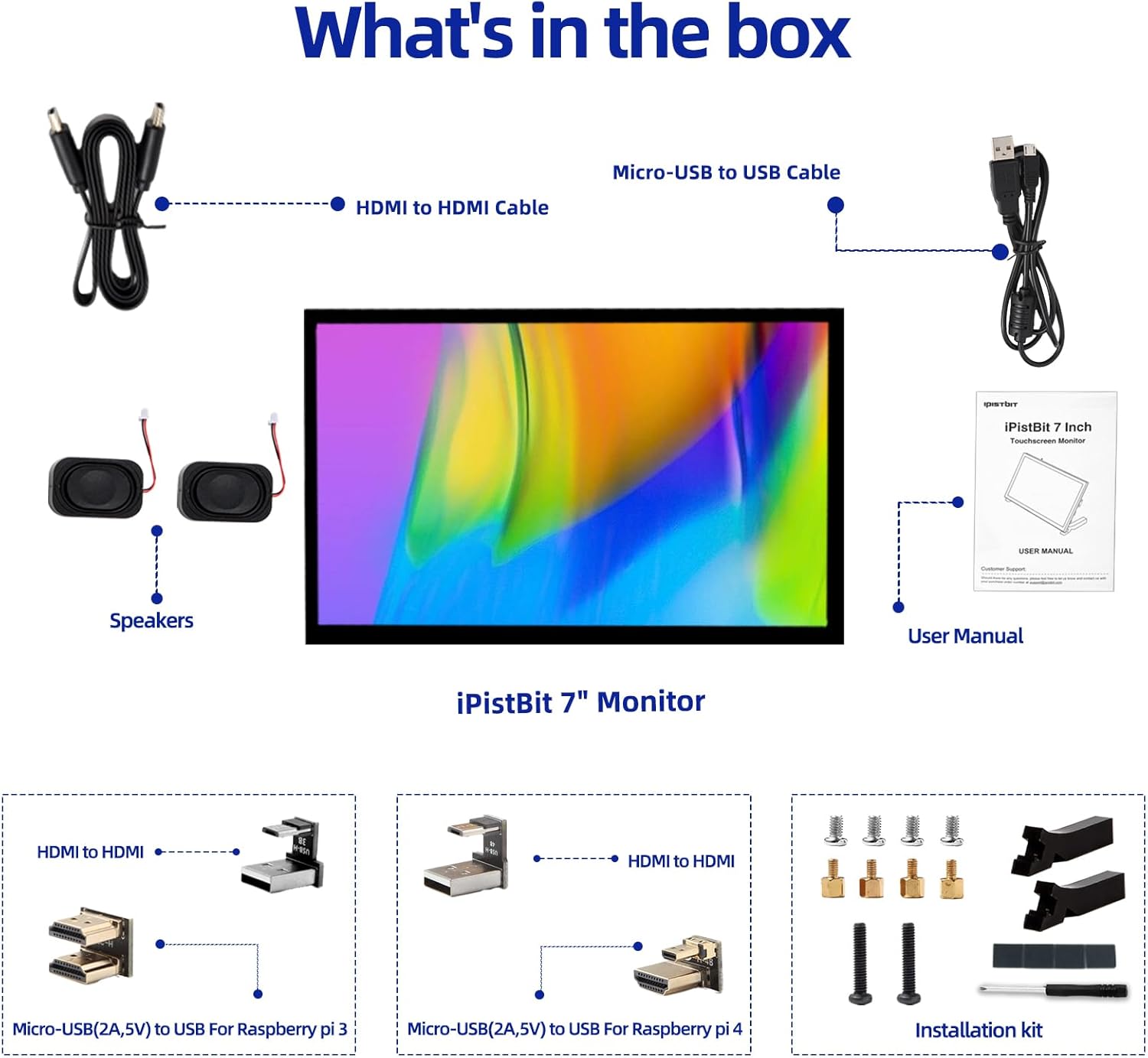 Raspberry Pi Screen, 7 Inch Touchscreen Monitor, IPS 1024×600, Dual Built-in Speakers, HDMI Portable Monitor Compatible with Raspberry Pi 5/Pi 4B/3B+/3B, BB Black, Win11/10/8/7, Driver Free
