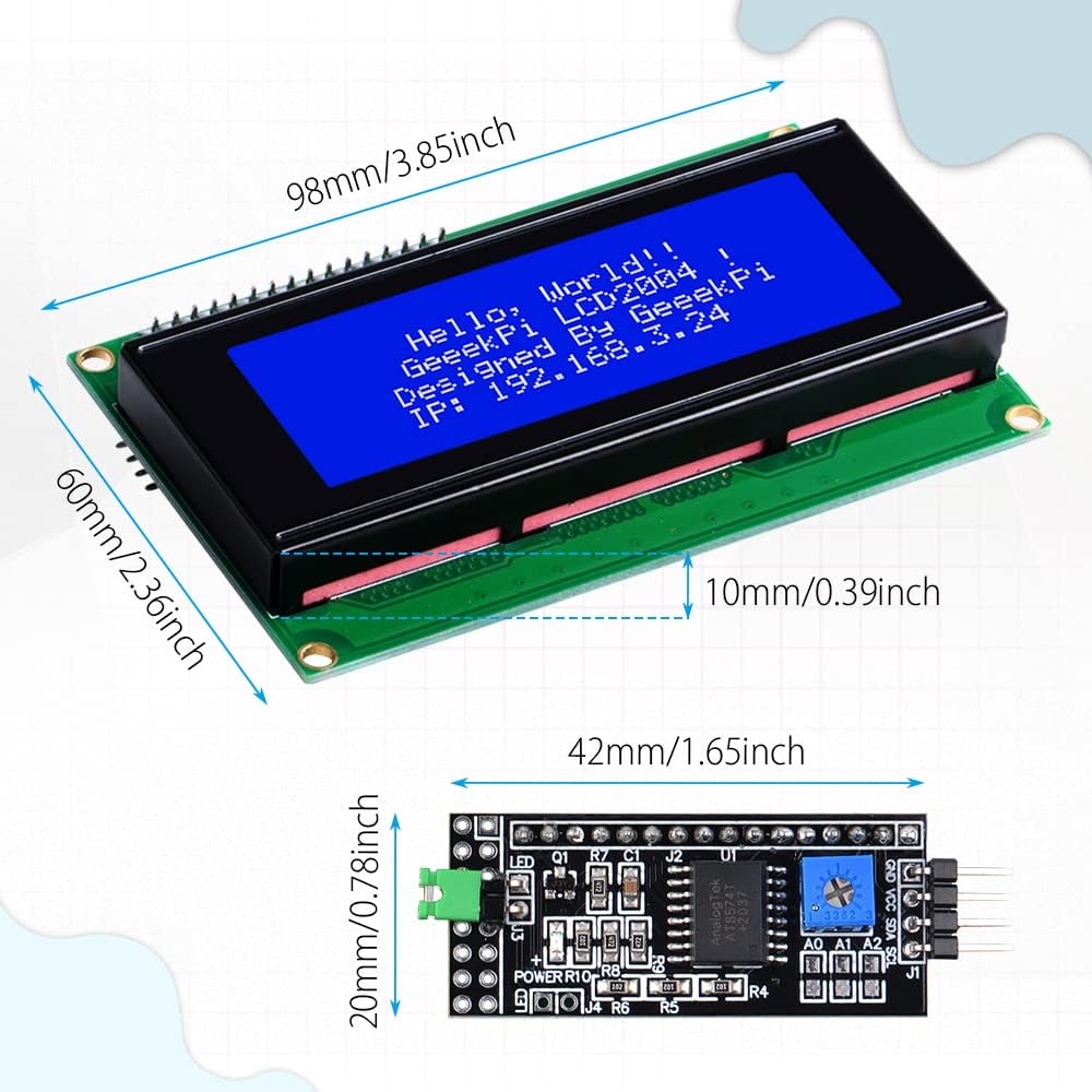 GeeekPi IIC I2C TWI Serial LCD 2004 20×4 Display Module with I2C ...