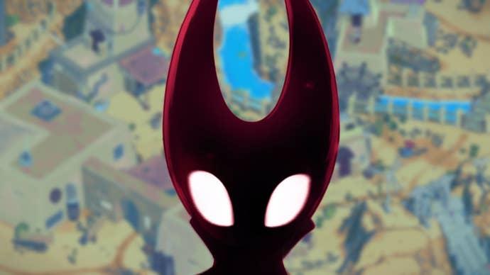 Image showing Silksong's Hornet overlaid on an image from Sands of Hope