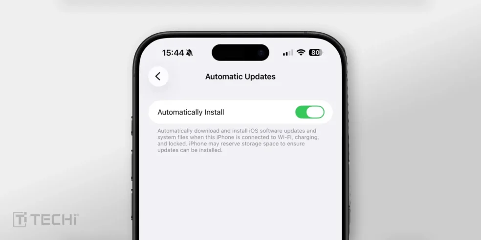 iPhone settings screen showing the "Automatic Updates" feature enabled, allowing the device to automatically download and install iOS software updates when connected to Wi-Fi, charging, and locked.