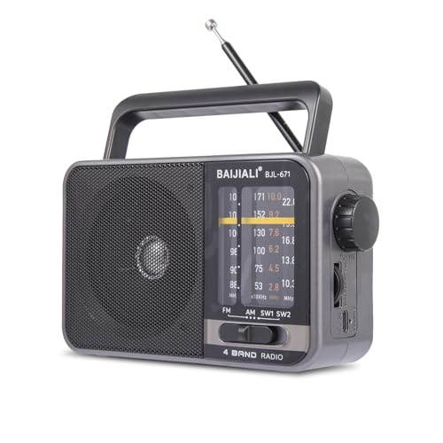 Portable AM/FM Transistor Radio with Loud Speaker, Battery or USB Powered - Compact Emergency Radio for Indoor, Outdoor, Travel & Storms (Model BJL-671)