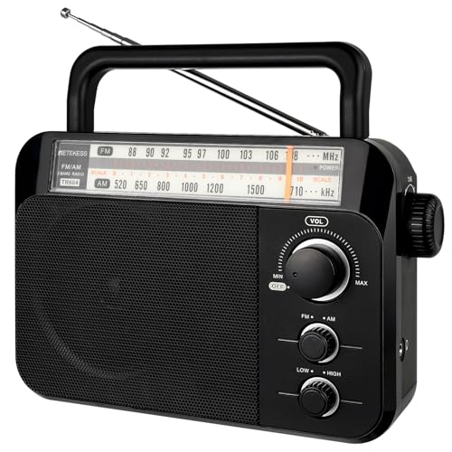 Retekess TR604 AM FM Radio, Portable Radio Plug-in Wall, D Battery Operated, Large Dial, High/Low Tone Mode, Big Speaker, Earphone Jack, for Home, Picnic, Senior