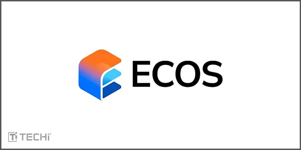ECOS logo featuring a blue and orange gradient design, representing the cloud mining platform with government-regulated operations and user-friendly experience.