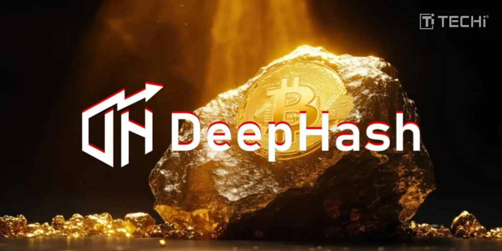 DeepHash logo with Bitcoin symbol, representing cloud mining services and passive income opportunities.