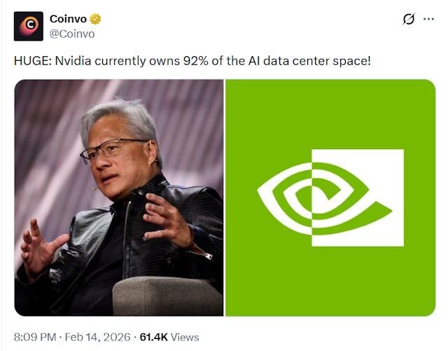 Tweet citing NVIDIA’s 92% AI data‑center share with split image of speaker and NVIDIA logo.